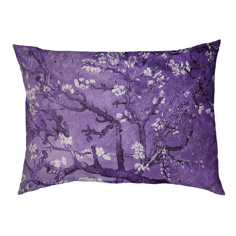 Coussin de concepteur de fleurs d’amande Burk, L 32,5 po x l 42,5 po, Mauve / Brun foncé