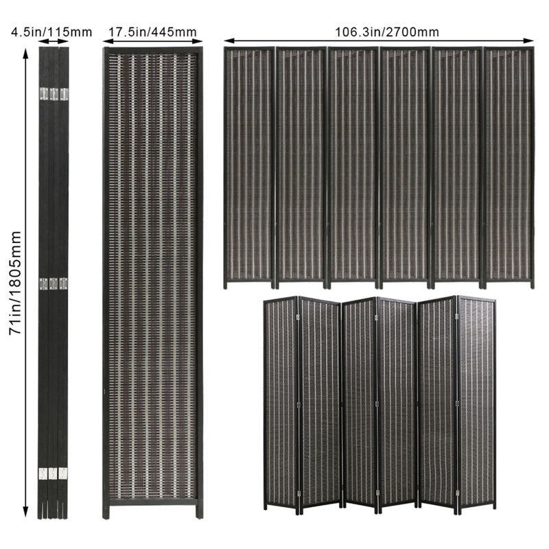Paravent pliable à 4 panneaux l 78,8 "x H 72" Iciss, Noir / 6 panneaux