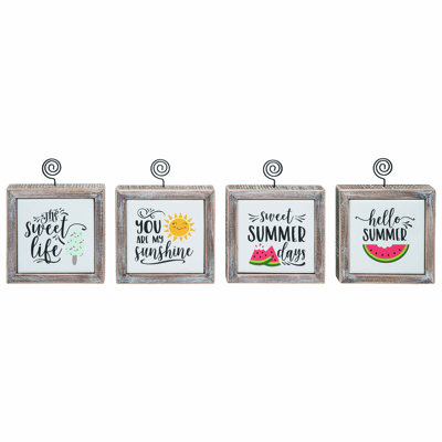  Wood Summer Fun Photo Clip Decor Set of 4 Spring Home Decorations