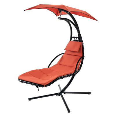 Hanging Curved Chair For Poolside, With Comfortable Cushion And Stable Stand  Orange Outdoor Wide Base Removable Canopy - Orange Seat
