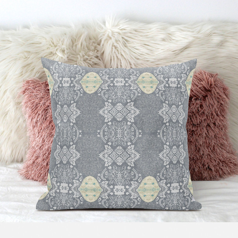 Housse et insert de coussin carré en polyester intérieur / extérieur, 18 po x 18 po, Gris / blanc