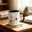 Cute Hand-Drawn Kitten Mug with Bow Tie Ceramic Coffee & Tea Cup Suitable for Cat Lovers.