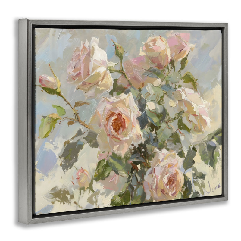 Cadre flottant avec belles roses roses, design Creative Studio, Cadre flottant gris lustré, H 25 po x l 31 po