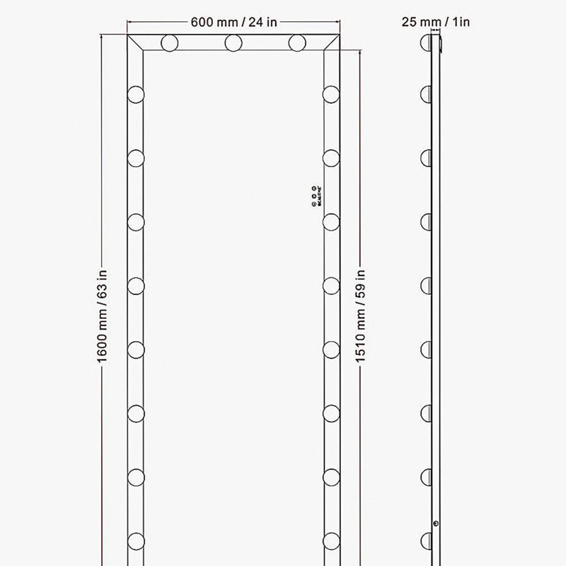 Lighted Full-Length Mirror, Three-Color Mode, Lighted Standing Makeup Mirror, for Dressing Room, Bedroom, Wall Mount, Touch Control, Black 63x24 Inches