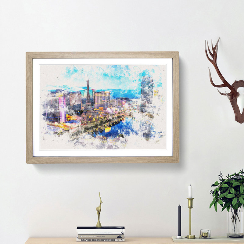 The Las Vegas Strip - Picture Frame Painting Print, 60cm H x 91cm W x 2cm D, Walnut Framed