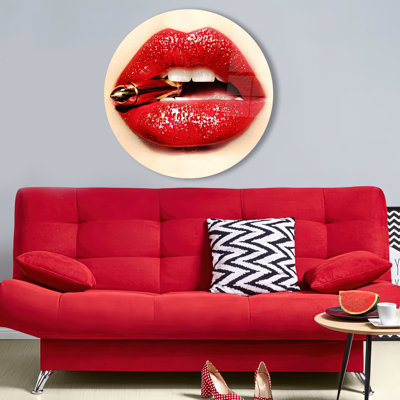 Red Lip and Gullet Glass Art Mural Offering a Modern Wall Decoration for a Unique Style Statement