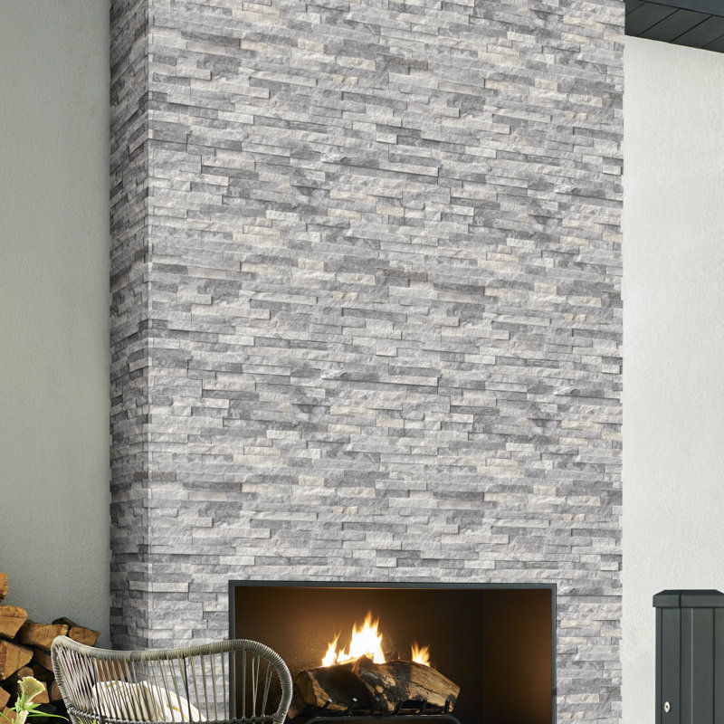 Stonecrest 4.5 in. x 9 in. Split Face Natural Stone Ledger Corner Wall Tile, Glacier Gris