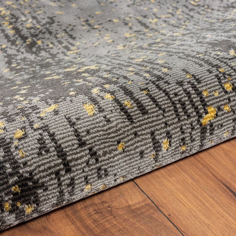 Tapis à motif abstrait gris et jaune 8 pi x 10 pi