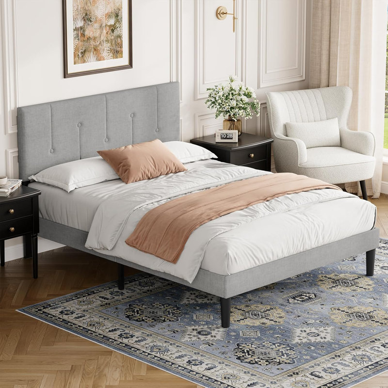 Upholstered Bed, Double (4'6), Light Grey