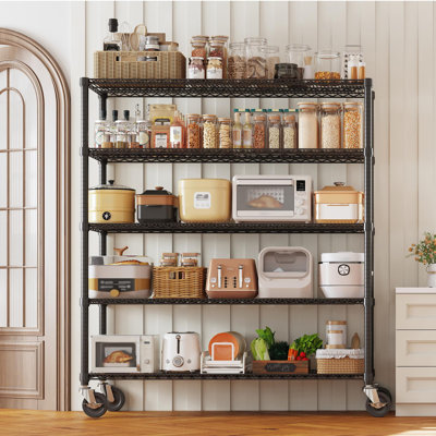 Heavy-Duty Rolling Wire Shelving Unit, 4-Tier Adjustable Metal Storage Rack w/ 4" Wheels, 2640 lb Capacity, Black, for Garage Warehouse Kitchen Basement Pantry - 4 Layers, Width 60"