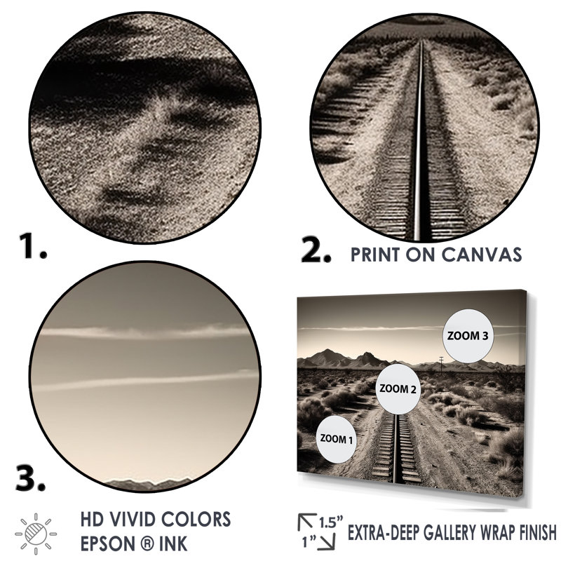 " Rail Track In Monochrome Canyon ", Wrapped Canvas, 34" H x 44" W x 1.5" D