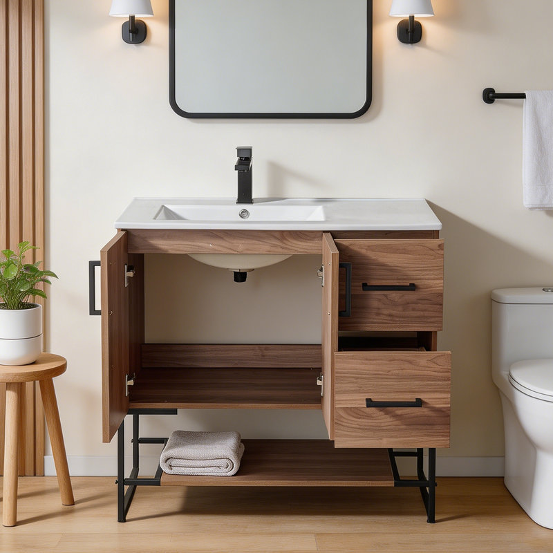 Ensemble de meuble-lavabo simple 36 po avec tablettes et 2 tiroirs 36 po Modern, Gris