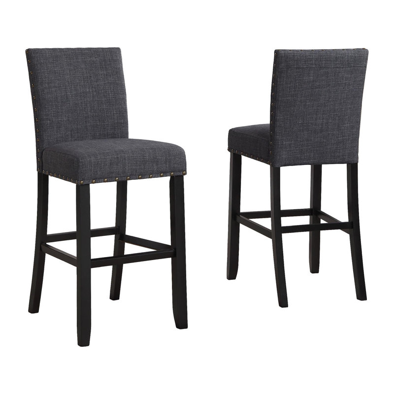Ensemble de 2 tabourets de bar en tissu avec garniture cloutée Biony , Gris