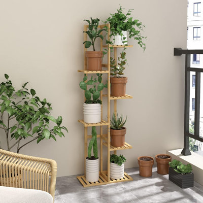 Bamboo Plant Stand 6-Tier Shelf Rack For Indoor Outdoor Use, Multi-Purpose Display Holder For Plants, Books, Decor In Living Room, Patio, Balcony