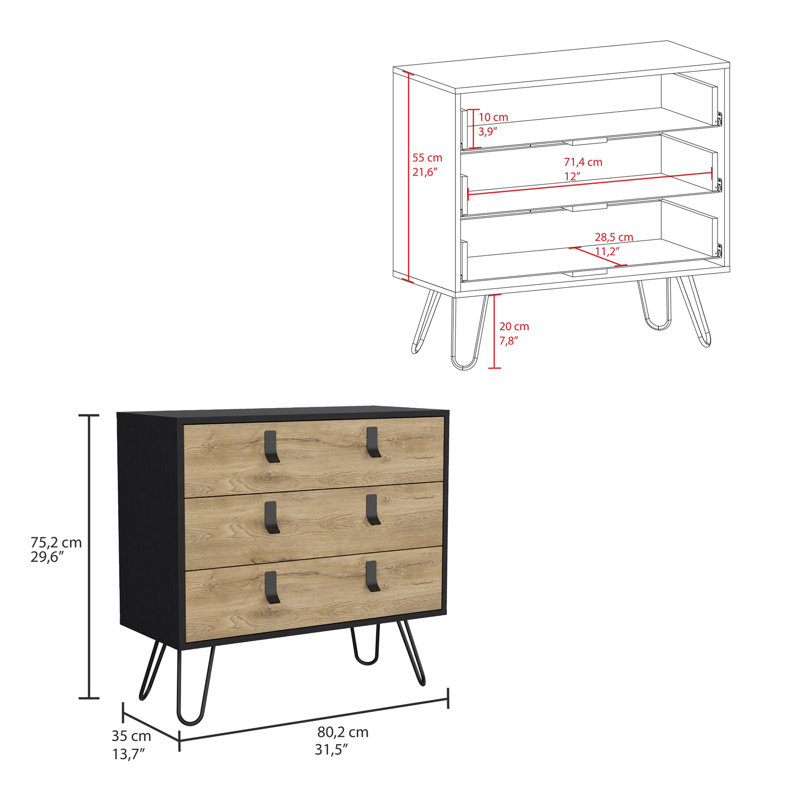 Commode à 3 tiroirs Huna