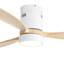 Ventilateur de plafond à moteur à courant continu réversible de 52 pouces avec ensemble d'éclairage, 3 pales en bois massif au fini naturel, intensité variable à DEL tricolore de 18 W avec fonction mémoire, blanc mat