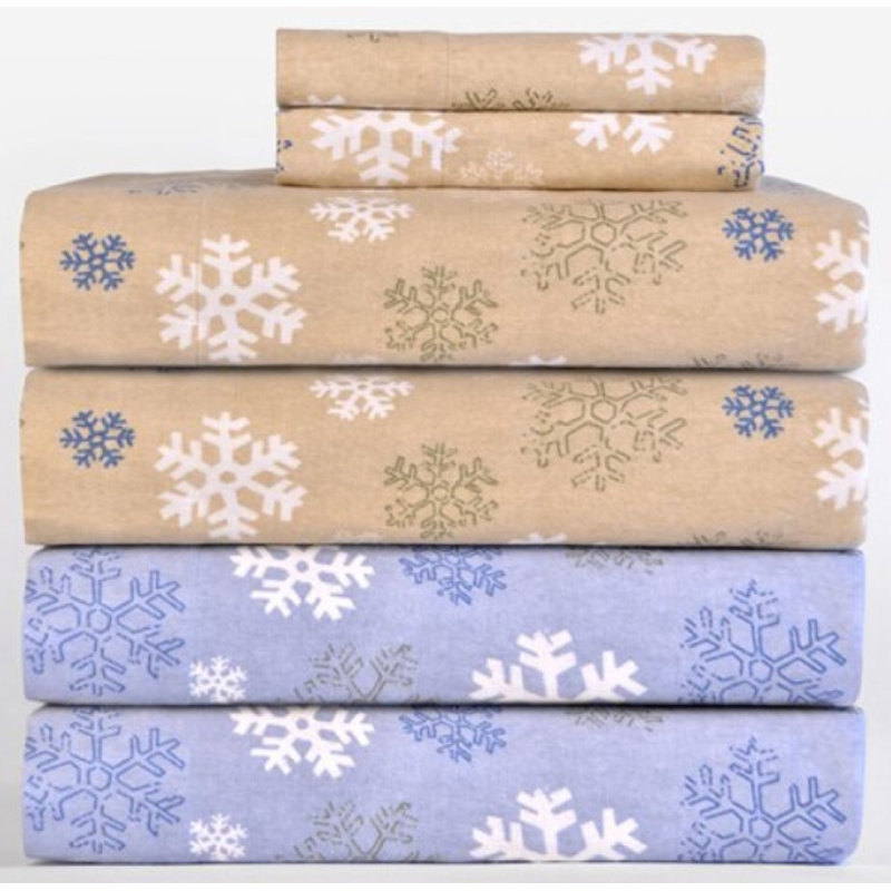 Full Snowflake Blue Cotton Flannel Sheet Set