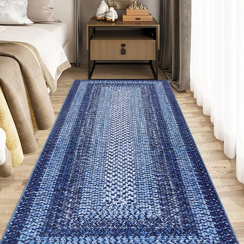 2x6 Runner Braided Rug, Washable Area Rug for Living Room, Vintage Accent Rug, Braided Print Carpet, Low Pile Non-Shedding Kitchen Rugs with Non Slip Backing, Aesthetic Foldable Navy Rug