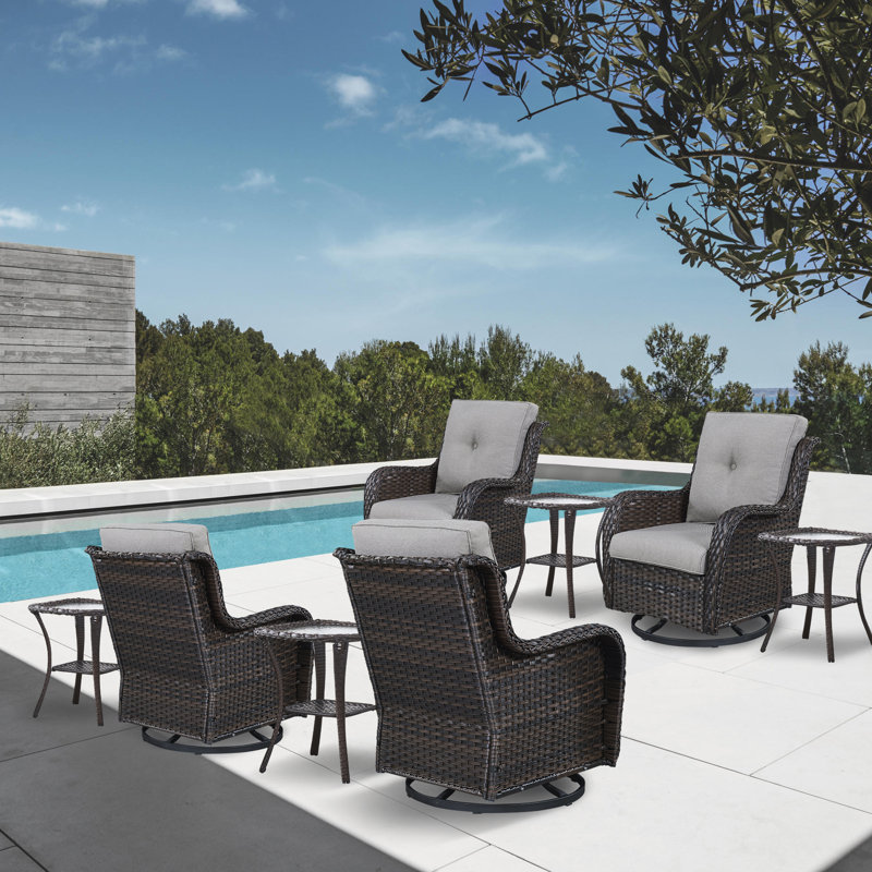 Schutt 8 Piece Multiple Chairs Seating Group with Cushions and Side Tables, Brown, Gray