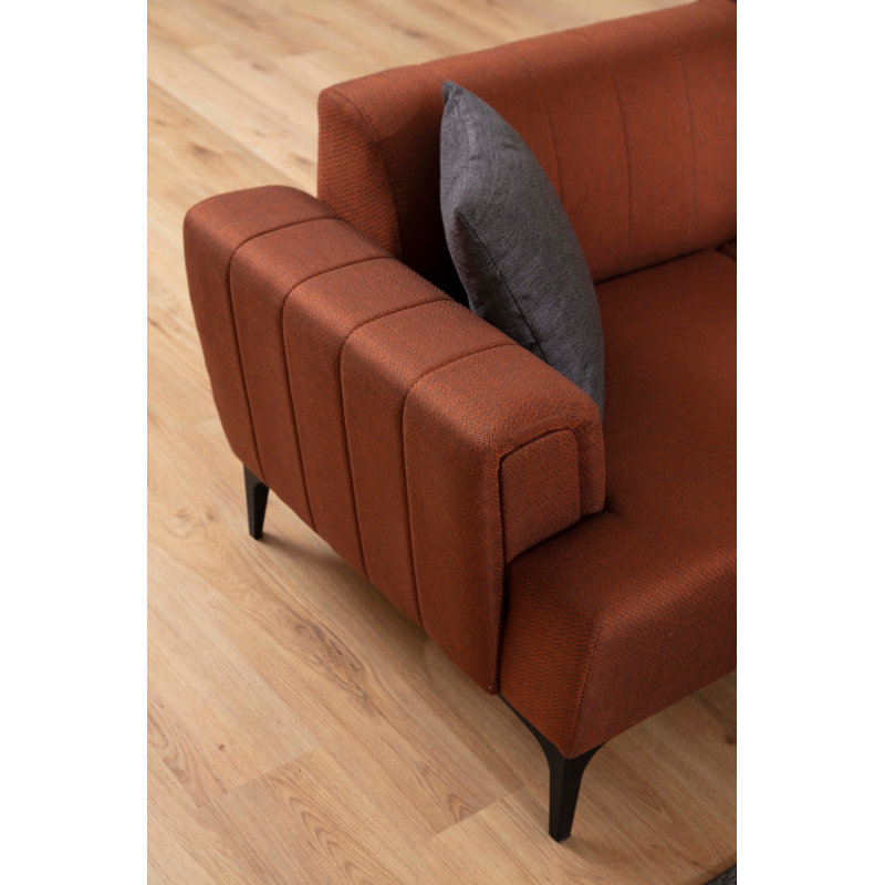 Canapé-lit 3 places avec mécanisme de dossier pivotant, tuile rouge, 90,6 x 37,4 x 30,3 pouces | Structure en bois de hêtre et en bois aggloméré, tissu 100% polyester, mousse 28 jets gris et plume 24 james | Facile d'entretien, parfait pour les salons et les chambres d'amis