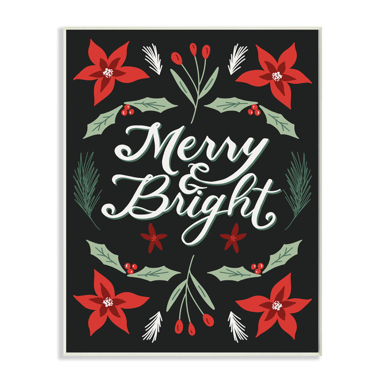 «Merry and Bright Festive Christmas Text Poinsettia» par Amanda Houston - impression d'art graphique