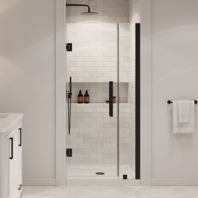 OVE Decors Panama 36 In. W X 36 In. D X 74 3/4 In. H Alcove Frameless Pivot Hinge Shower Door Kit With Base Pan, 2025, Black