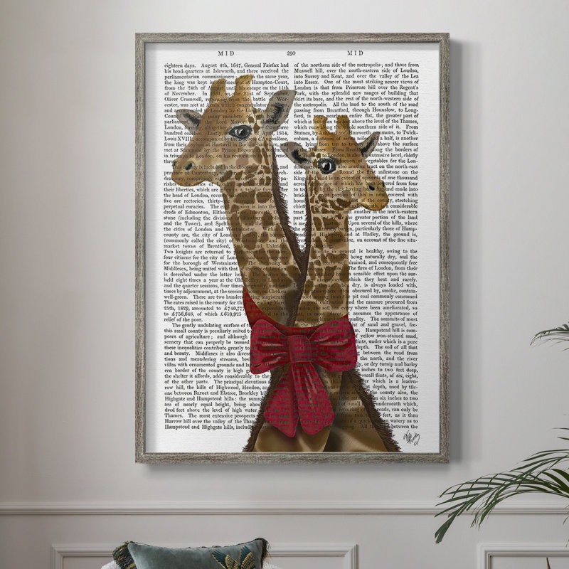 «Giraffes and Bow», reproduction encadrée, H 11 po x l 9 po