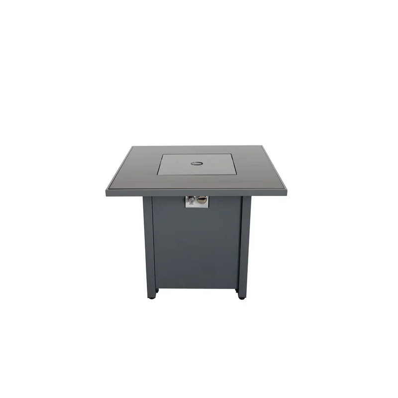 30" Powdercoated Metal Fire Pit With Smoked Glass Top