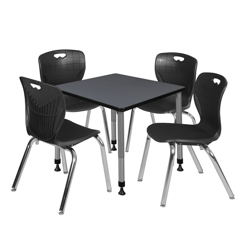 Ensemble de table de salle à manger et chaise Romig Kee, H 34 po x L 100 po x l 30 po, gris, Noir