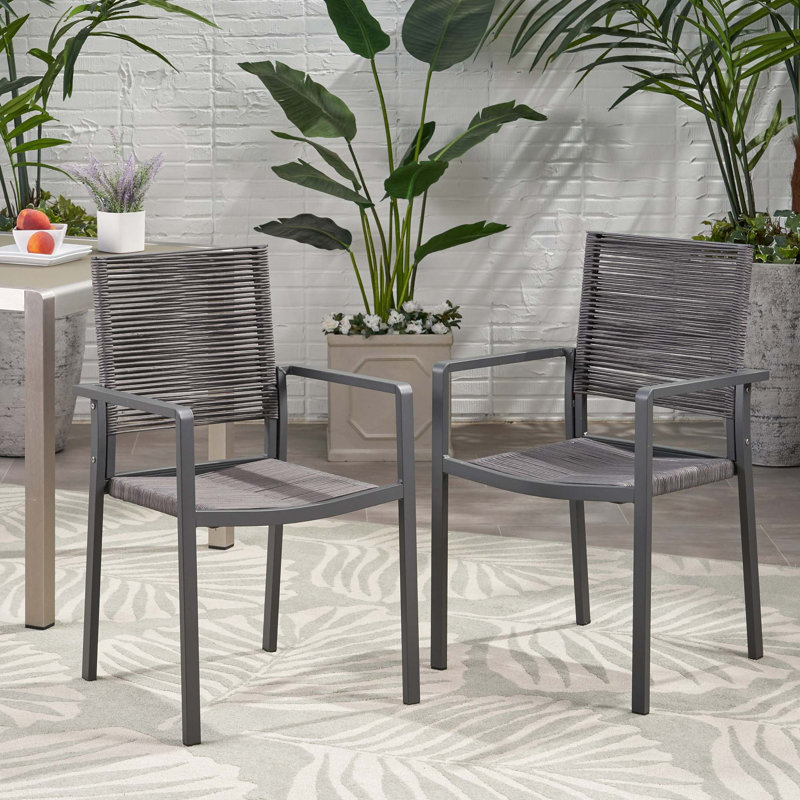 Modern Outdoor Dining Chair Set with Rope Seat and Aluminum Frame