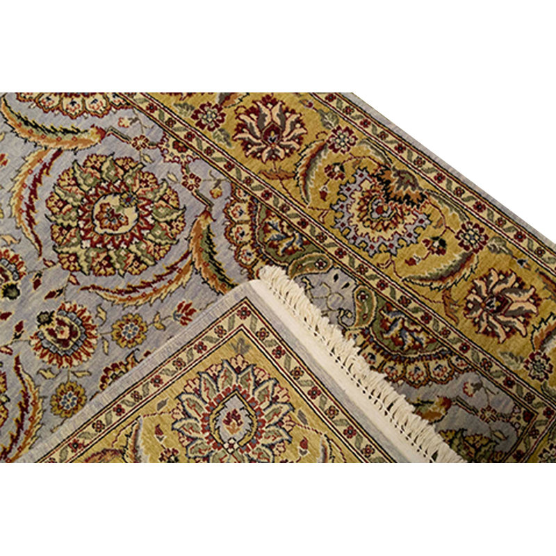 Tapis gris et doré de haute qualité noué à la main, Rectangle 3 pi 9 po x 5 pi 9 po