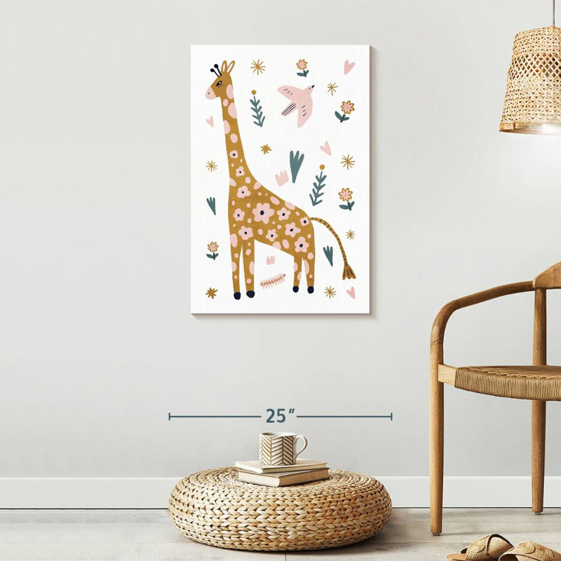 Adorable girafe scandinave sur toile, H 30 po x l 20 po x P 1,25 po
