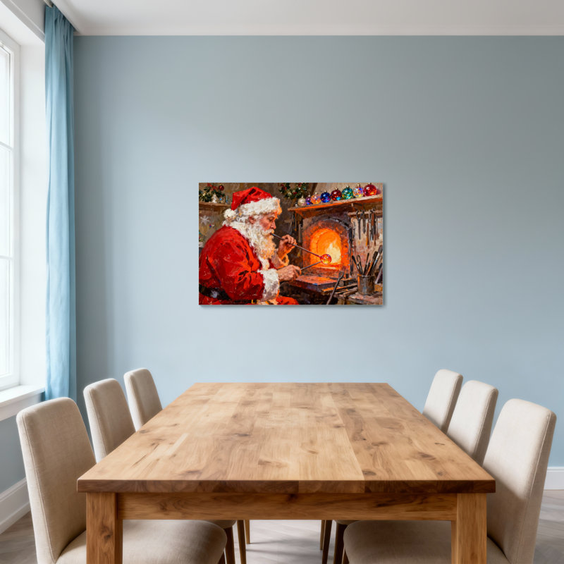 Ornements en verre de Noël du père Noël dans un atelier, H 12 po x l 18 po