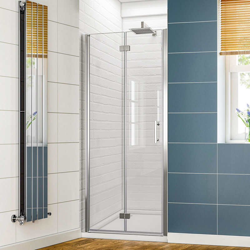 32.5'' - 34'' W x 72'' H Bi-Fold Semi-Frameless Shower Door with Clear Glass