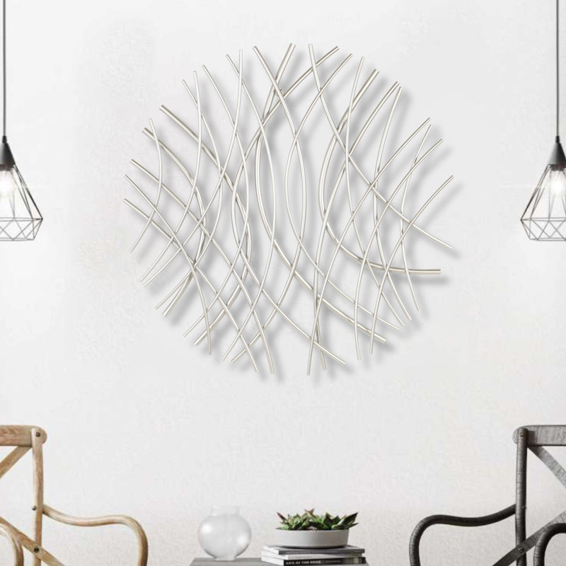 Metal Circle Abstract Hanging Dimensional Sculpture, 24" H x 1.25" W x 24" D, Silver