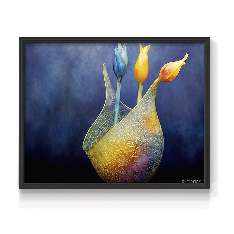 Série florale - XCVII - Reproduction encadrée - Restickable, H 8 po x l 10 po, Noir, noir, noir, noir