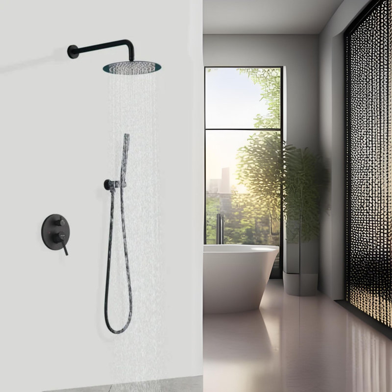 Diverter Complete Shower System with Rough in-Valve, Matte Black