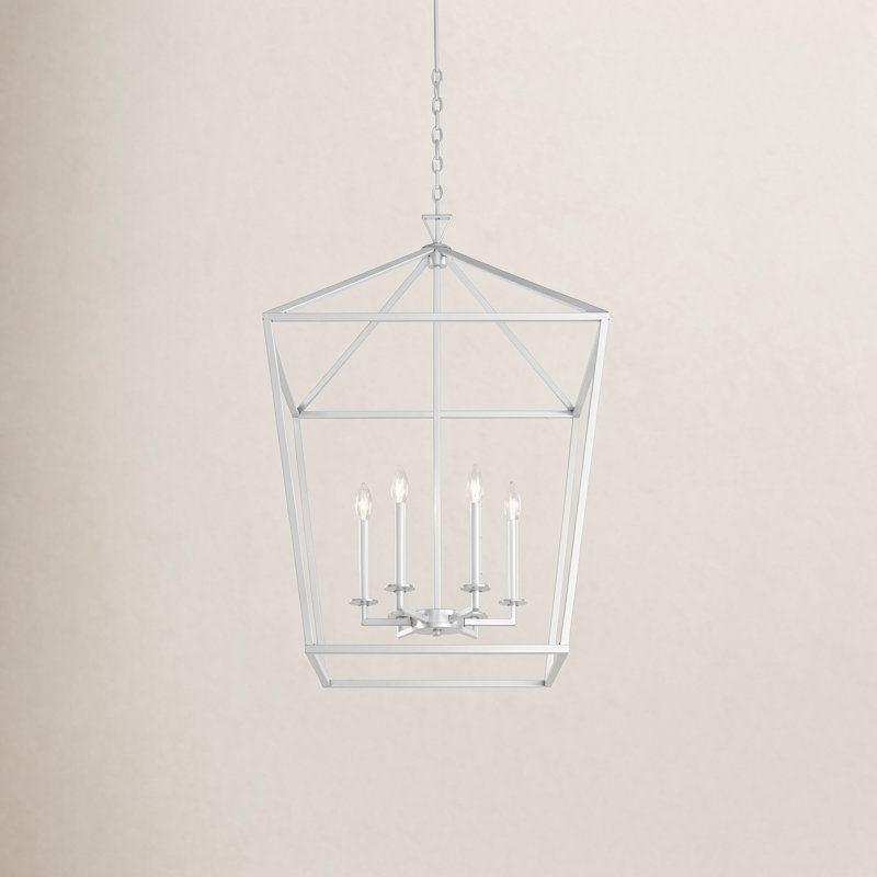 Hastings 6-Light Dimmable Geometric Lantern Chandelier, Satin Nickel