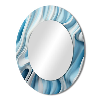 Op Art Blue Focus I - Grand miroir mural ovale sur métal