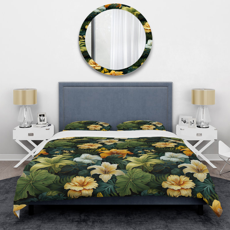 Ensemble de housse de couette Tropical Hibiscus Foliage Collage I - Floral, Housse de couette pour très grand lit et 2 très