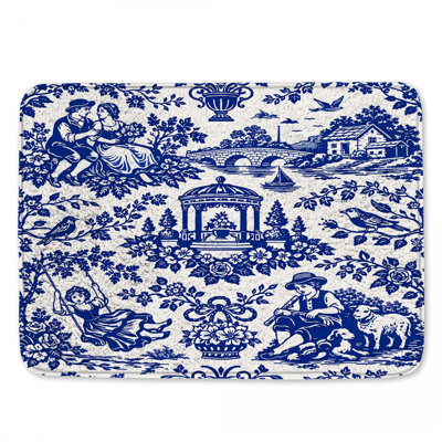 Blue Toile Pattern Bath Mat