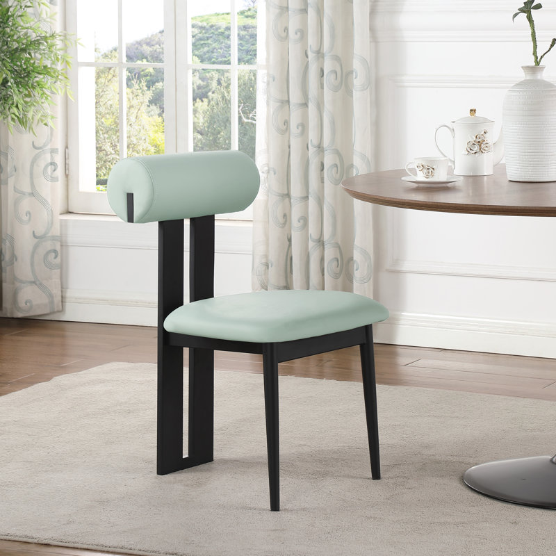 Dario Upholstered Back Side Chair Dining Chair, Matte Black, Mint Vegan Leather