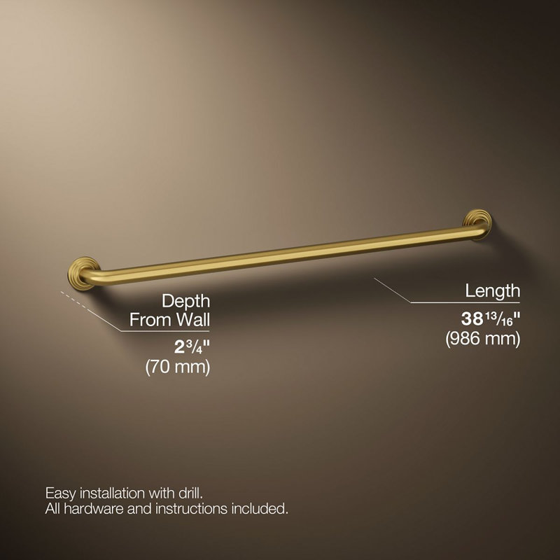 Traditional Grab Bar, 36"W, Vibrant Brushed Moderne Brass