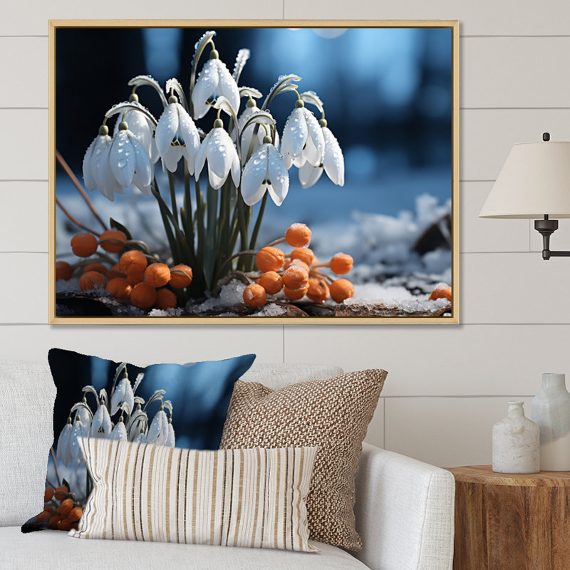«Snowdrops Snowy Serenity II», reproduction sur toile, H 16 po x l 32 po x P 1 po, Cadre naturel flottant