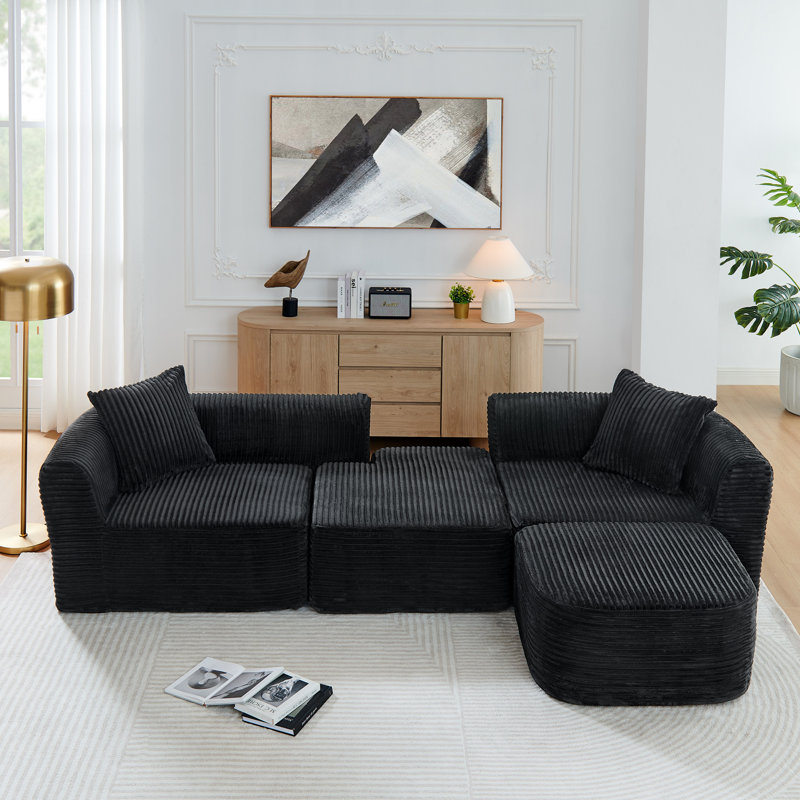 Canapé modulaire 114 po avec méridienne en L Cloud, Noir