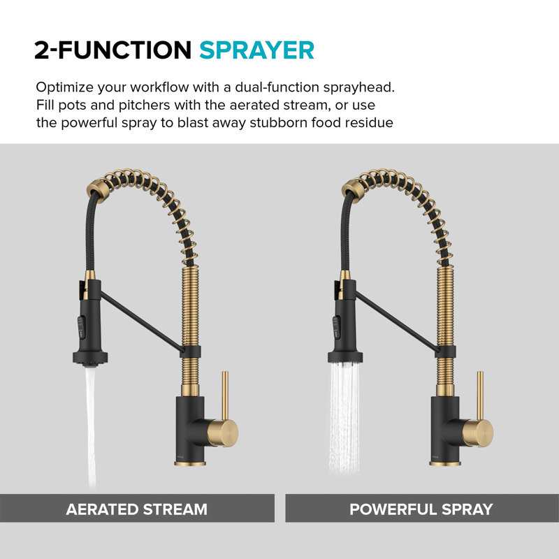 Single Handle Kitchen Faucet 2-Function Sprayer Pull Down Kitchen Faucet, Brushed Brass/Matte Black