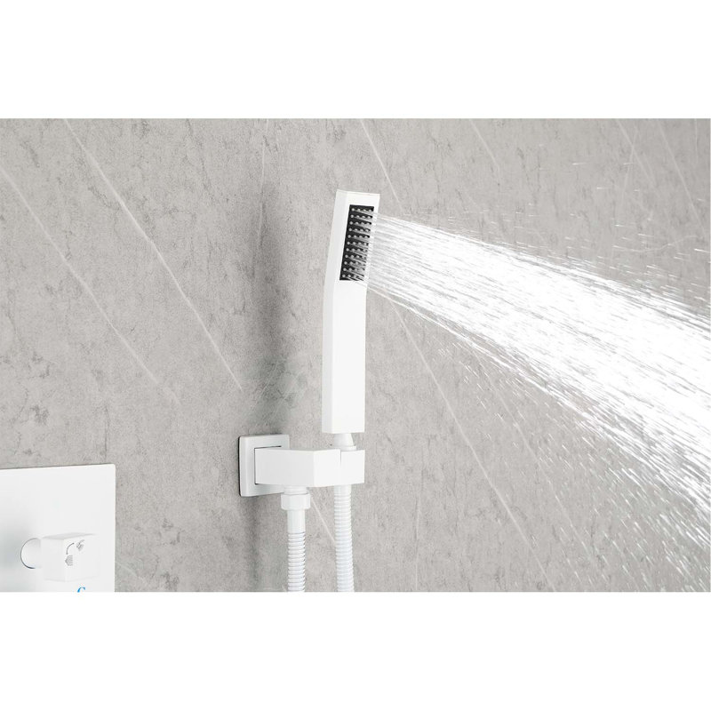 Ceiling Mounted 16" Shower Configuration - Air Injection Delivers Wonderful Bath, Brass & Sus304 Stainless, White Bath Shower, With Head, Hand 59" Hose, Bracket, Valve Mounting Accessory Kit Head