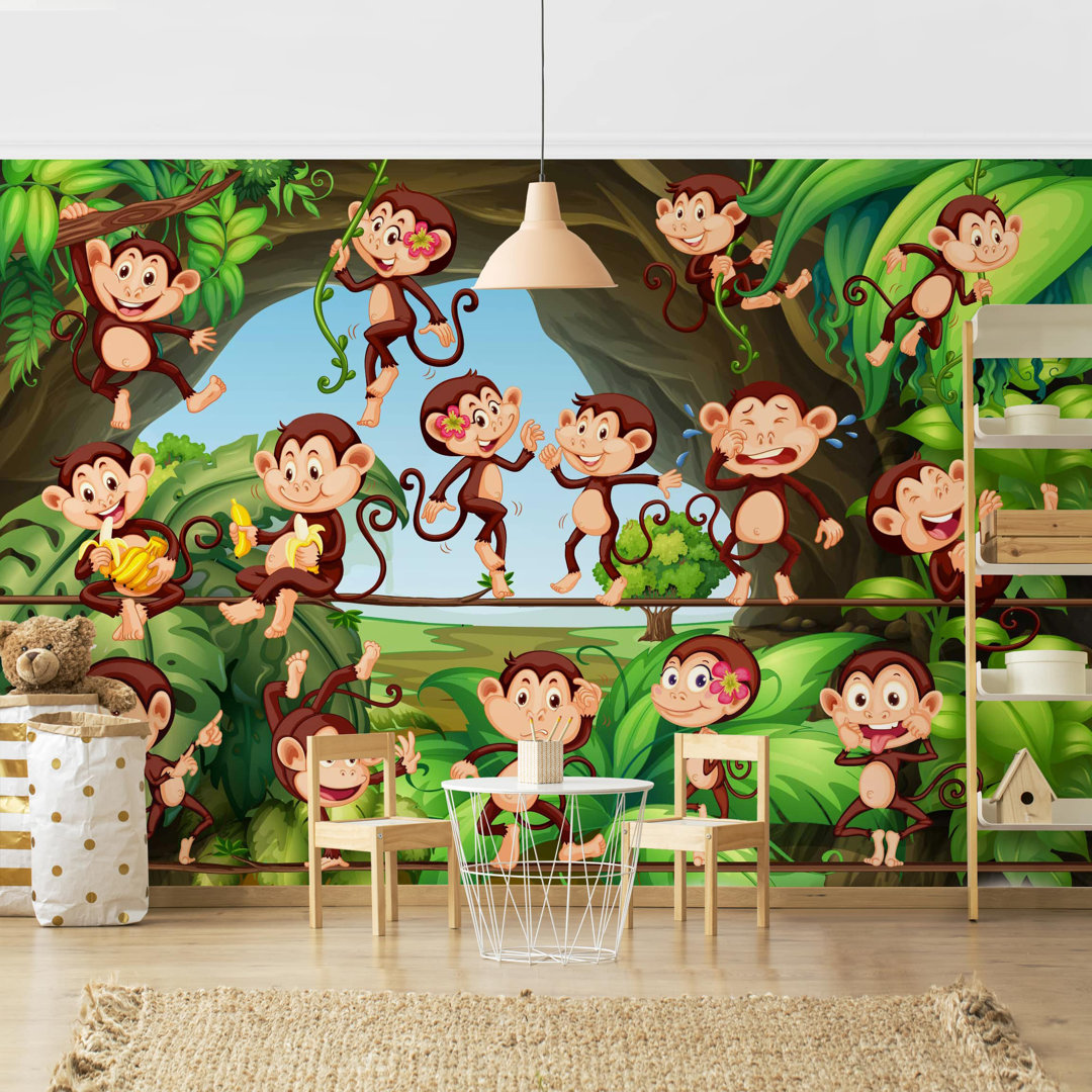 Strukturierte Tapete Jungle Monkeys 2,25 m x 336 cm