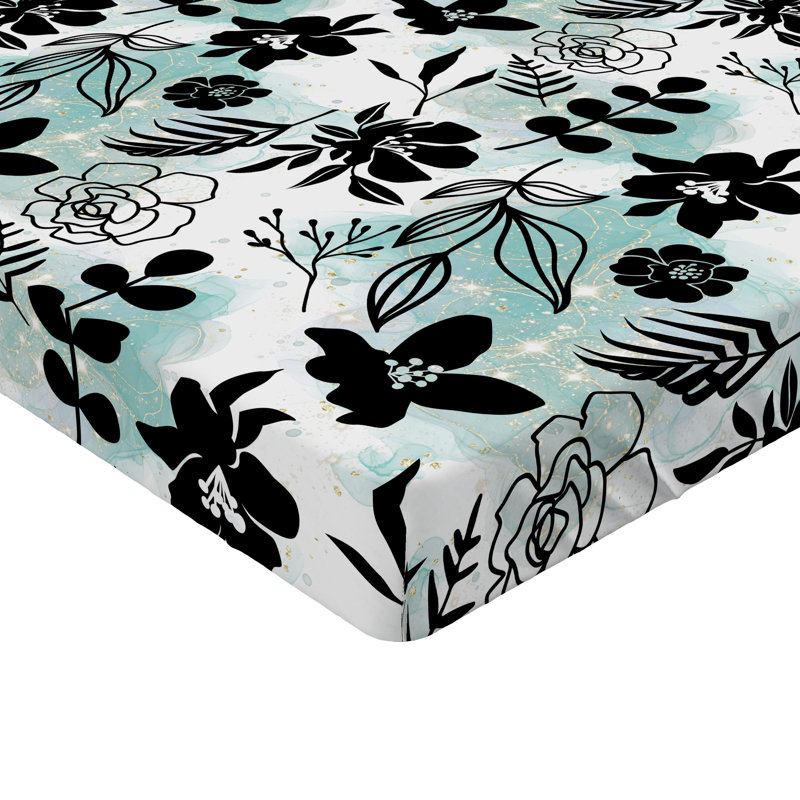 Drap-housse Ambesonne, Drap-housse de taille simple, Gris anthracite, gris, blanc / floral 1