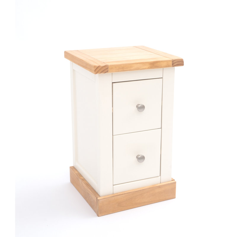 35cm W Solid + Manufactured Wood Bedside Table, Waxed/Off-White, Chrome Knob
